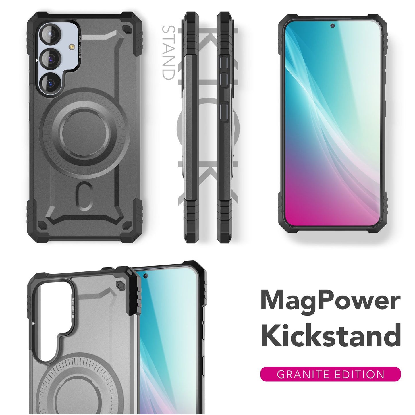 NALIA Magnetische Panzerhülle für Samsung Galaxy S25 – MagSafe kompatibel & Kamera-Stand – GRANITE (Outdoor Schutzhülle Stoßfest) – Marke aus Berlin