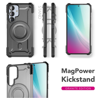 NALIA Magnetische Panzerhülle für Samsung Galaxy S25 – MagSafe kompatibel & Kamera-Stand – GRANITE (Outdoor Schutzhülle Stoßfest) – Marke aus Berlin