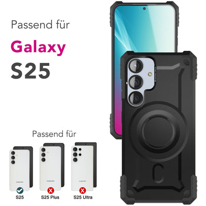 NALIA Magnetische Panzerhülle für Samsung Galaxy S25 – MagSafe kompatibel & Kamera-Stand – GRANITE (Outdoor Schutzhülle Stoßfest) – Marke aus Berlin
