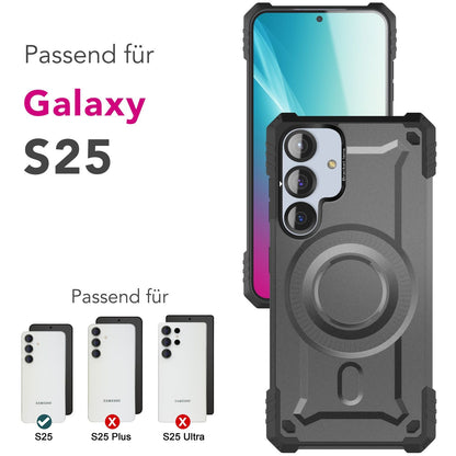 NALIA Magnetische Panzerhülle für Samsung Galaxy S25 – MagSafe kompatibel & Kamera-Stand – GRANITE (Outdoor Schutzhülle Stoßfest) – Marke aus Berlin