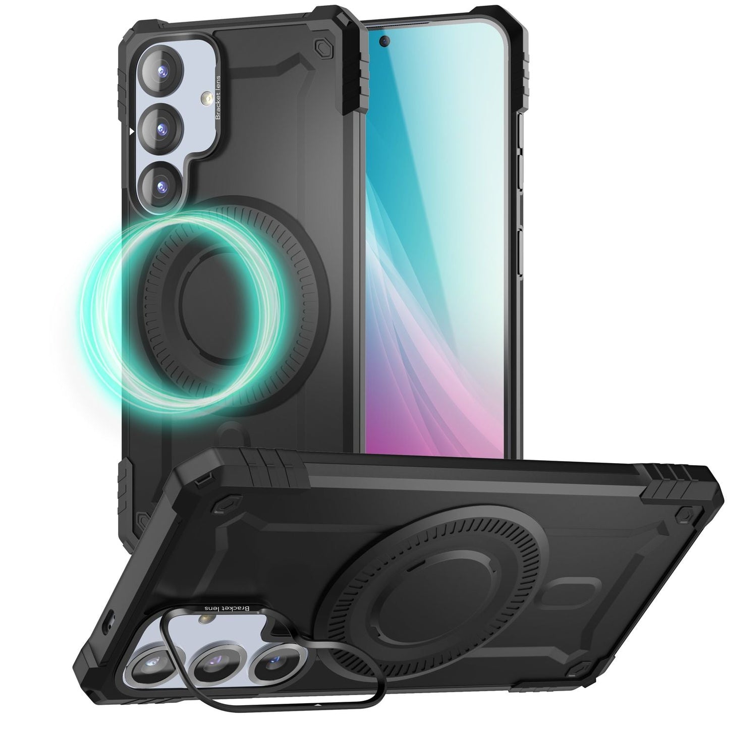NALIA Magnetische Panzerhülle für Samsung Galaxy S25 Plus – MagSafe kompatibel & Kamera-Stand – GRANITE (Outdoor Schutzhülle Stoßfest) – Marke aus Berlin
