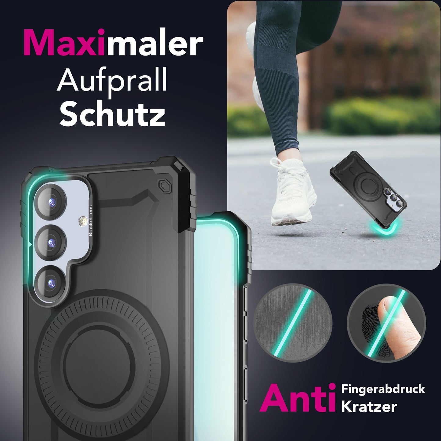 NALIA Magnetische Panzerhülle für Samsung Galaxy S25 Plus – MagSafe kompatibel & Kamera-Stand – GRANITE (Outdoor Schutzhülle Stoßfest) – Marke aus Berlin