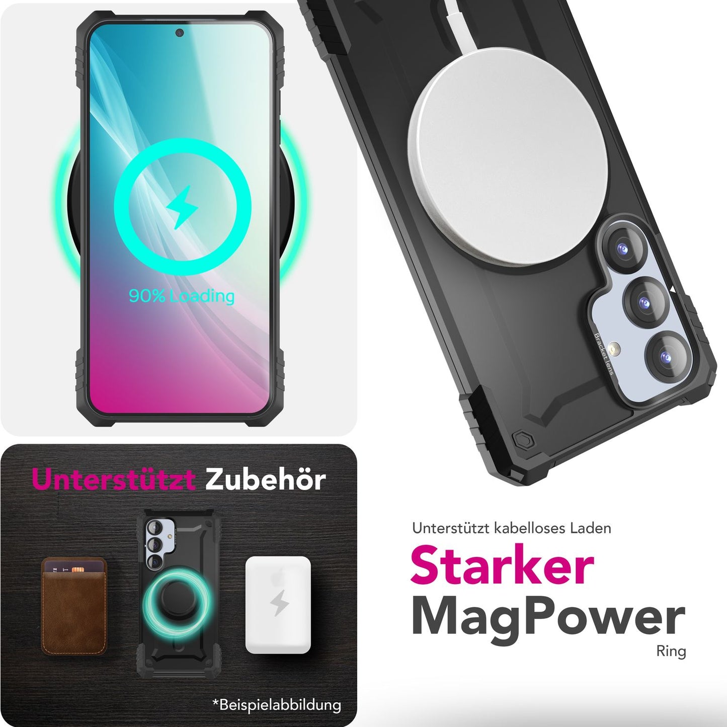 NALIA Magnetische Panzerhülle für Samsung Galaxy S25 Plus – MagSafe kompatibel & Kamera-Stand – GRANITE (Outdoor Schutzhülle Stoßfest) – Marke aus Berlin