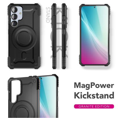 NALIA Magnetische Panzerhülle für Samsung Galaxy S25 Plus – MagSafe kompatibel & Kamera-Stand – GRANITE (Outdoor Schutzhülle Stoßfest) – Marke aus Berlin