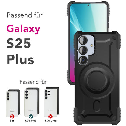 NALIA Magnetische Panzerhülle für Samsung Galaxy S25 Plus – MagSafe kompatibel & Kamera-Stand – GRANITE (Outdoor Schutzhülle Stoßfest) – Marke aus Berlin