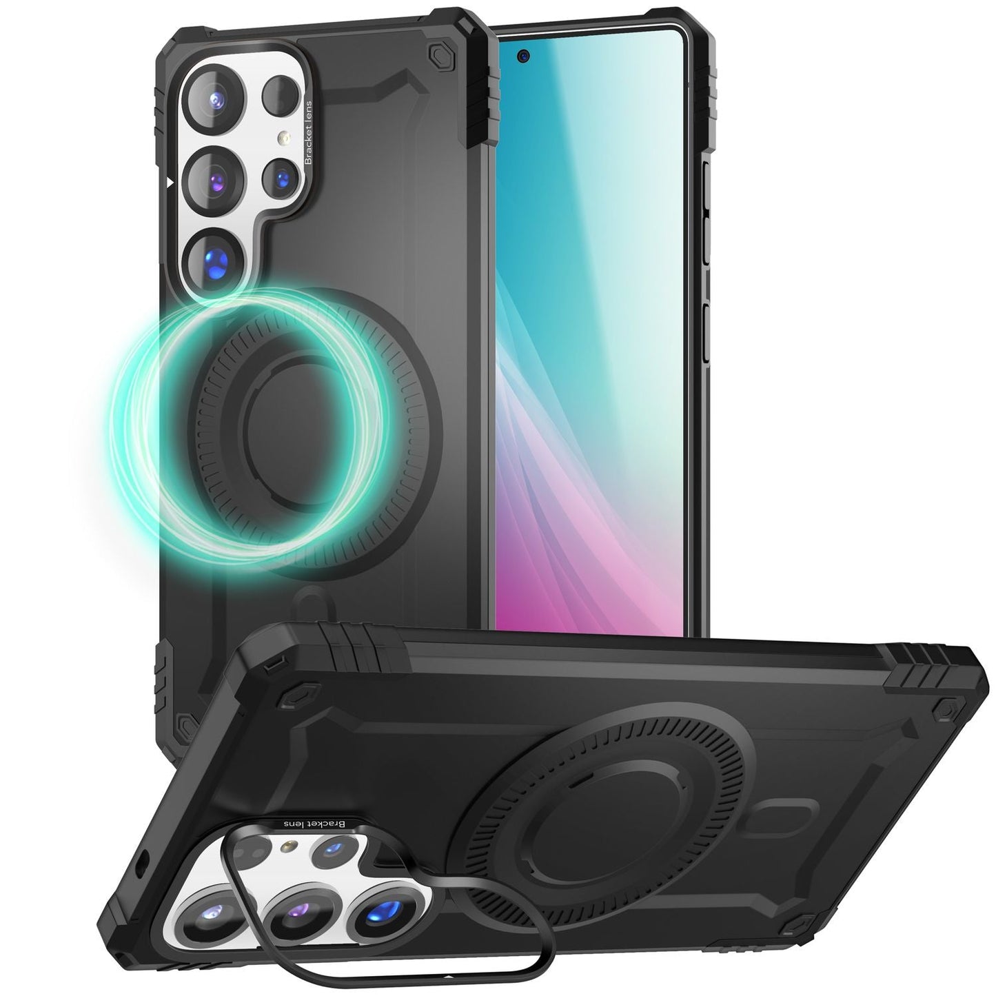 NALIA Magnetische Panzerhülle für Samsung Galaxy S25 Ultra – MagSafe kompatibel & Kamera-Stand – GRANITE (Outdoor Schutzhülle Stoßfest) – Marke aus Berlin