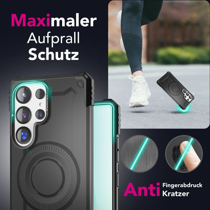 NALIA Magnetische Panzerhülle für Samsung Galaxy S25 Ultra – MagSafe kompatibel & Kamera-Stand – GRANITE (Outdoor Schutzhülle Stoßfest) – Marke aus Berlin
