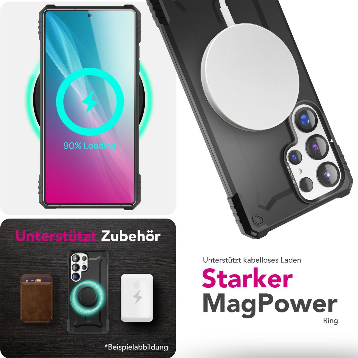 NALIA Magnetische Panzerhülle für Samsung Galaxy S25 Ultra – MagSafe kompatibel & Kamera-Stand – GRANITE (Outdoor Schutzhülle Stoßfest) – Marke aus Berlin