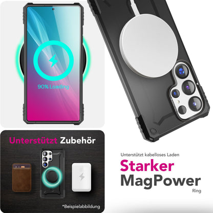 NALIA Magnetische Panzerhülle für Samsung Galaxy S25 Ultra – MagSafe kompatibel & Kamera-Stand – GRANITE (Outdoor Schutzhülle Stoßfest) – Marke aus Berlin