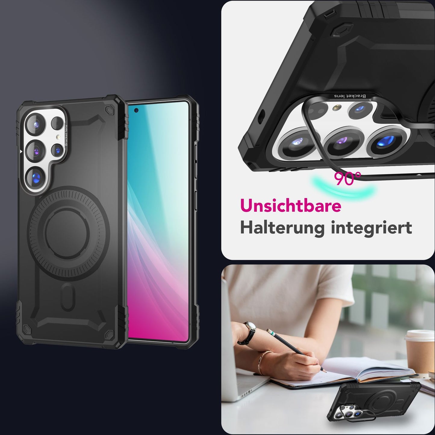 NALIA Magnetische Panzerhülle für Samsung Galaxy S25 Ultra – MagSafe kompatibel & Kamera-Stand – GRANITE (Outdoor Schutzhülle Stoßfest) – Marke aus Berlin