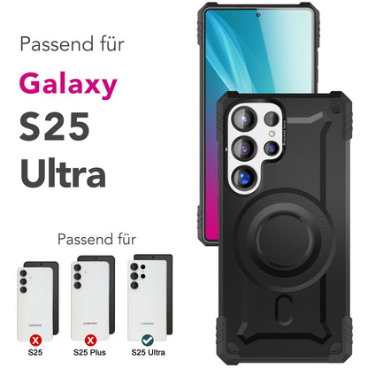 NALIA Magnetische Panzerhülle für Samsung Galaxy S25 Ultra – MagSafe kompatibel & Kamera-Stand – GRANITE (Outdoor Schutzhülle Stoßfest) – Marke aus Berlin