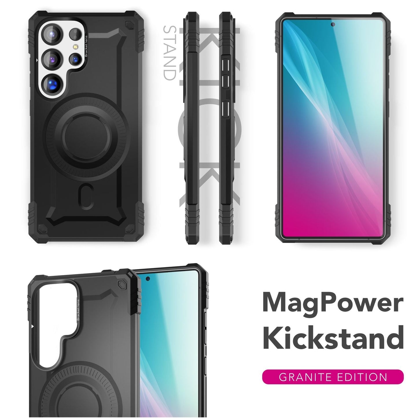 NALIA Magnetische Panzerhülle für Samsung Galaxy S25 Ultra – MagSafe kompatibel & Kamera-Stand – GRANITE (Outdoor Schutzhülle Stoßfest) – Marke aus Berlin