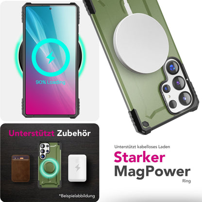 NALIA Magnetische Panzerhülle für Samsung Galaxy S25 Ultra – MagSafe kompatibel & Kamera-Stand – GRANITE (Outdoor Schutzhülle Stoßfest) – Marke aus Berlin