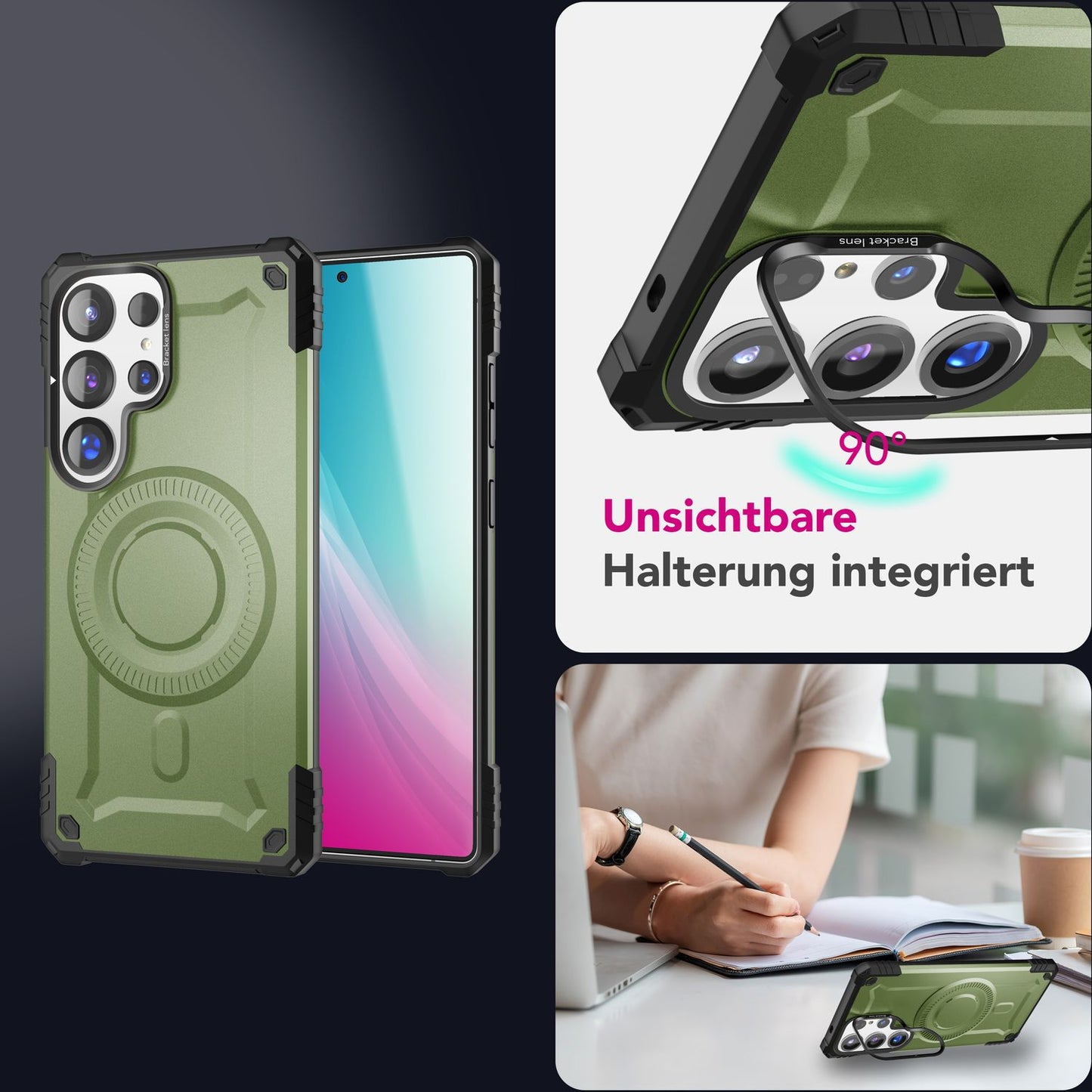 NALIA Magnetische Panzerhülle für Samsung Galaxy S25 Ultra – MagSafe kompatibel & Kamera-Stand – GRANITE (Outdoor Schutzhülle Stoßfest) – Marke aus Berlin