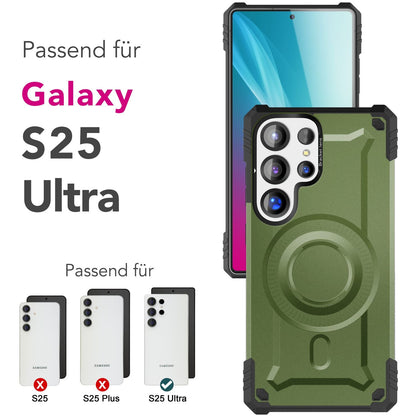 NALIA Magnetische Panzerhülle für Samsung Galaxy S25 Ultra – MagSafe kompatibel & Kamera-Stand – GRANITE (Outdoor Schutzhülle Stoßfest) – Marke aus Berlin