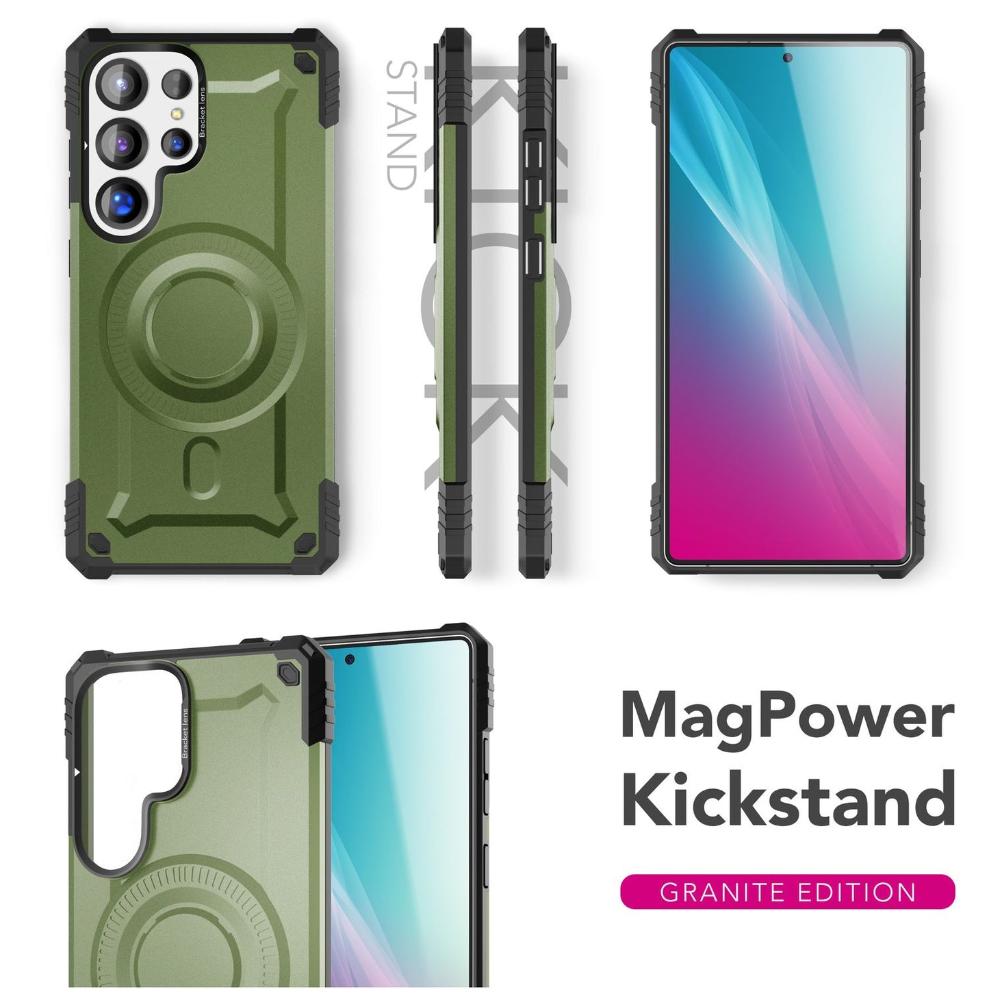 NALIA Magnetische Panzerhülle für Samsung Galaxy S25 Ultra – MagSafe kompatibel & Kamera-Stand – GRANITE (Outdoor Schutzhülle Stoßfest) – Marke aus Berlin