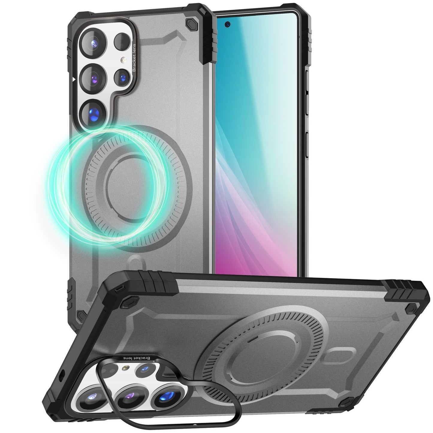 NALIA Magnetische Panzerhülle für Samsung Galaxy S25 Ultra – MagSafe kompatibel & Kamera-Stand – GRANITE (Outdoor Schutzhülle Stoßfest) – Marke aus Berlin