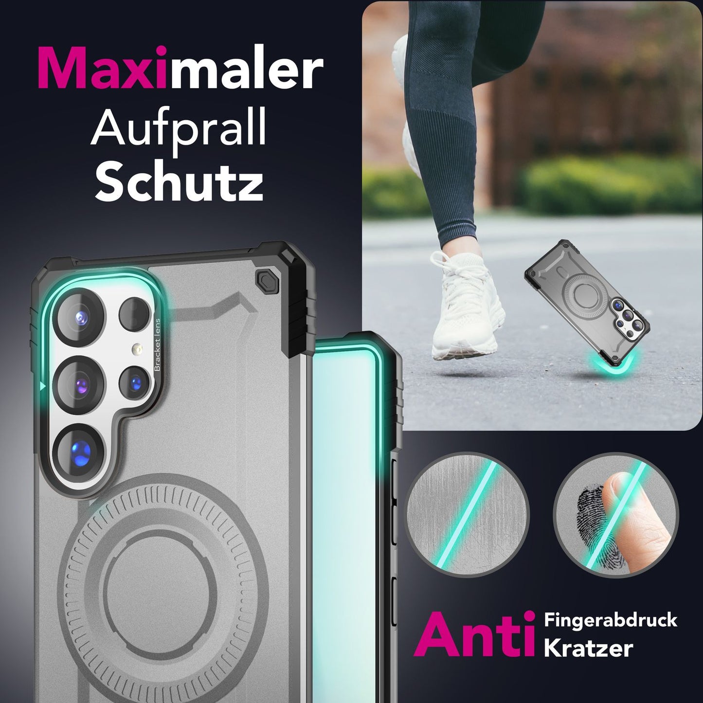 NALIA Magnetische Panzerhülle für Samsung Galaxy S25 Ultra – MagSafe kompatibel & Kamera-Stand – GRANITE (Outdoor Schutzhülle Stoßfest) – Marke aus Berlin