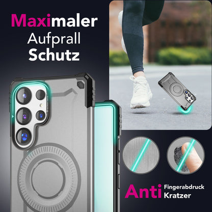 NALIA Magnetische Panzerhülle für Samsung Galaxy S25 Ultra – MagSafe kompatibel & Kamera-Stand – GRANITE (Outdoor Schutzhülle Stoßfest) – Marke aus Berlin