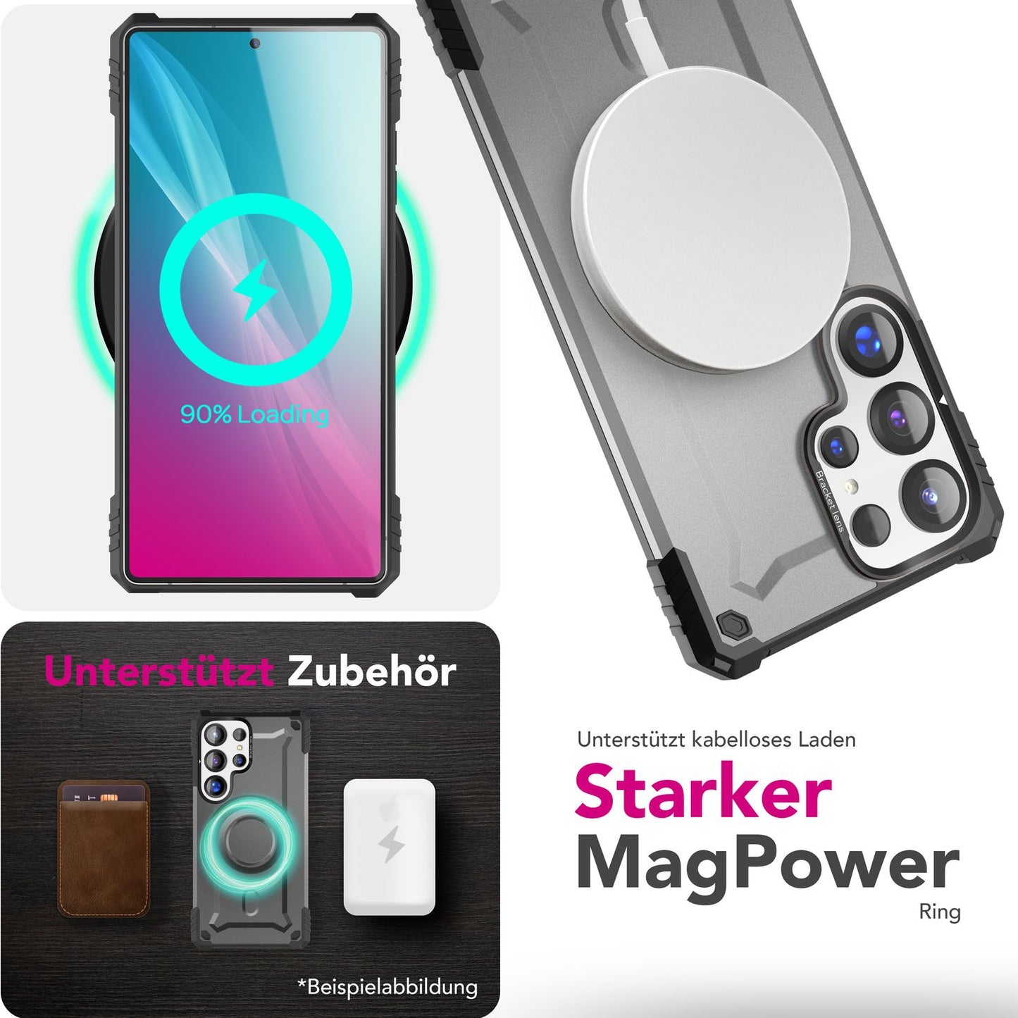 NALIA Magnetische Panzerhülle für Samsung Galaxy S25 Ultra – MagSafe kompatibel & Kamera-Stand – GRANITE (Outdoor Schutzhülle Stoßfest) – Marke aus Berlin