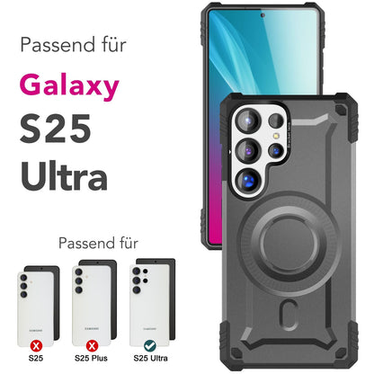 NALIA Magnetische Panzerhülle für Samsung Galaxy S25 Ultra – MagSafe kompatibel & Kamera-Stand – GRANITE (Outdoor Schutzhülle Stoßfest) – Marke aus Berlin