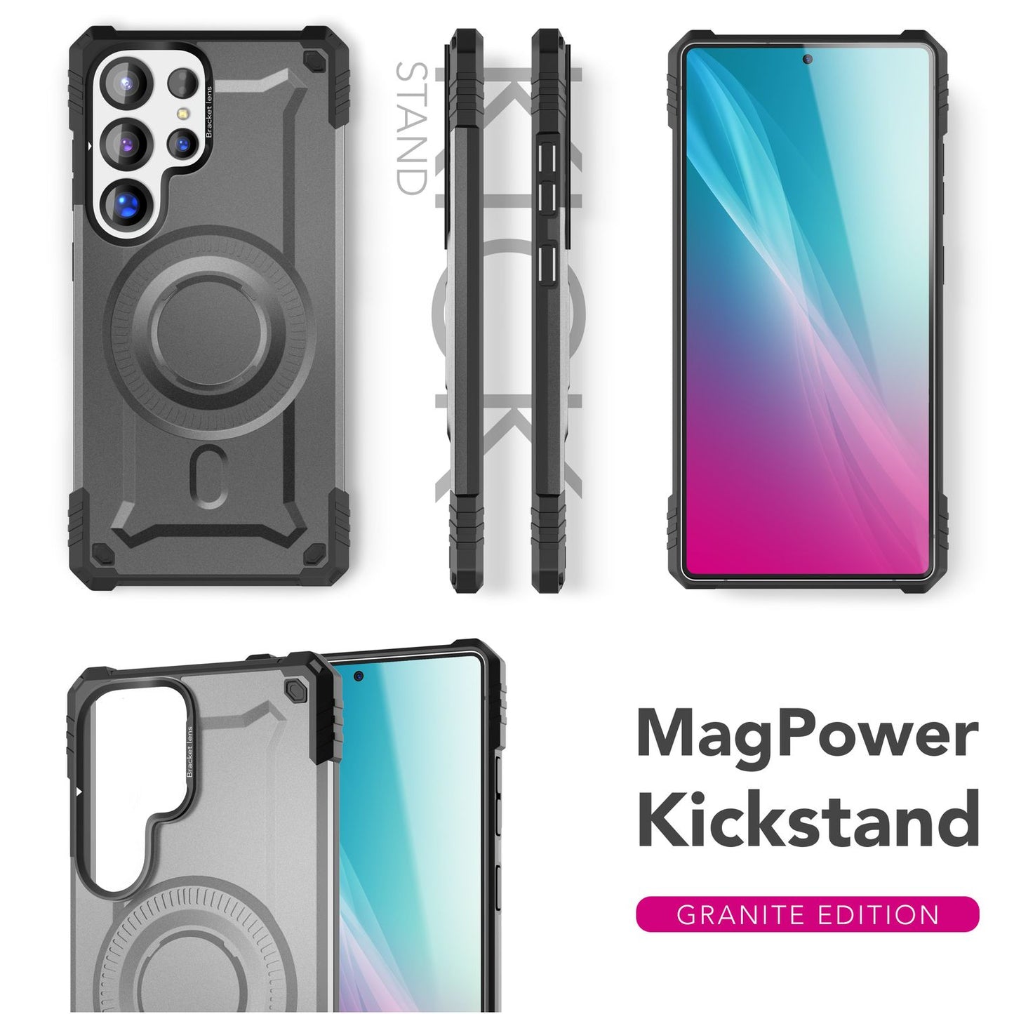 NALIA Magnetische Panzerhülle für Samsung Galaxy S25 Ultra – MagSafe kompatibel & Kamera-Stand – GRANITE (Outdoor Schutzhülle Stoßfest) – Marke aus Berlin