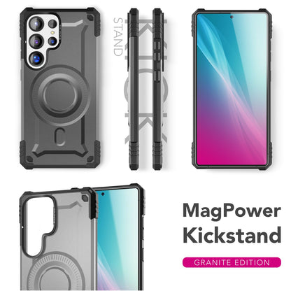 NALIA Magnetische Panzerhülle für Samsung Galaxy S25 Ultra – MagSafe kompatibel & Kamera-Stand – GRANITE (Outdoor Schutzhülle Stoßfest) – Marke aus Berlin