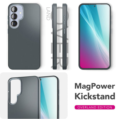NALIA Magnet Hardcase für Samsung Galaxy S25 Plus – Faltbarer Kamera-Stand – OVERLAND (Schutzhülle Matt & MagSafe Kompatibel) – Marke aus Berlin
