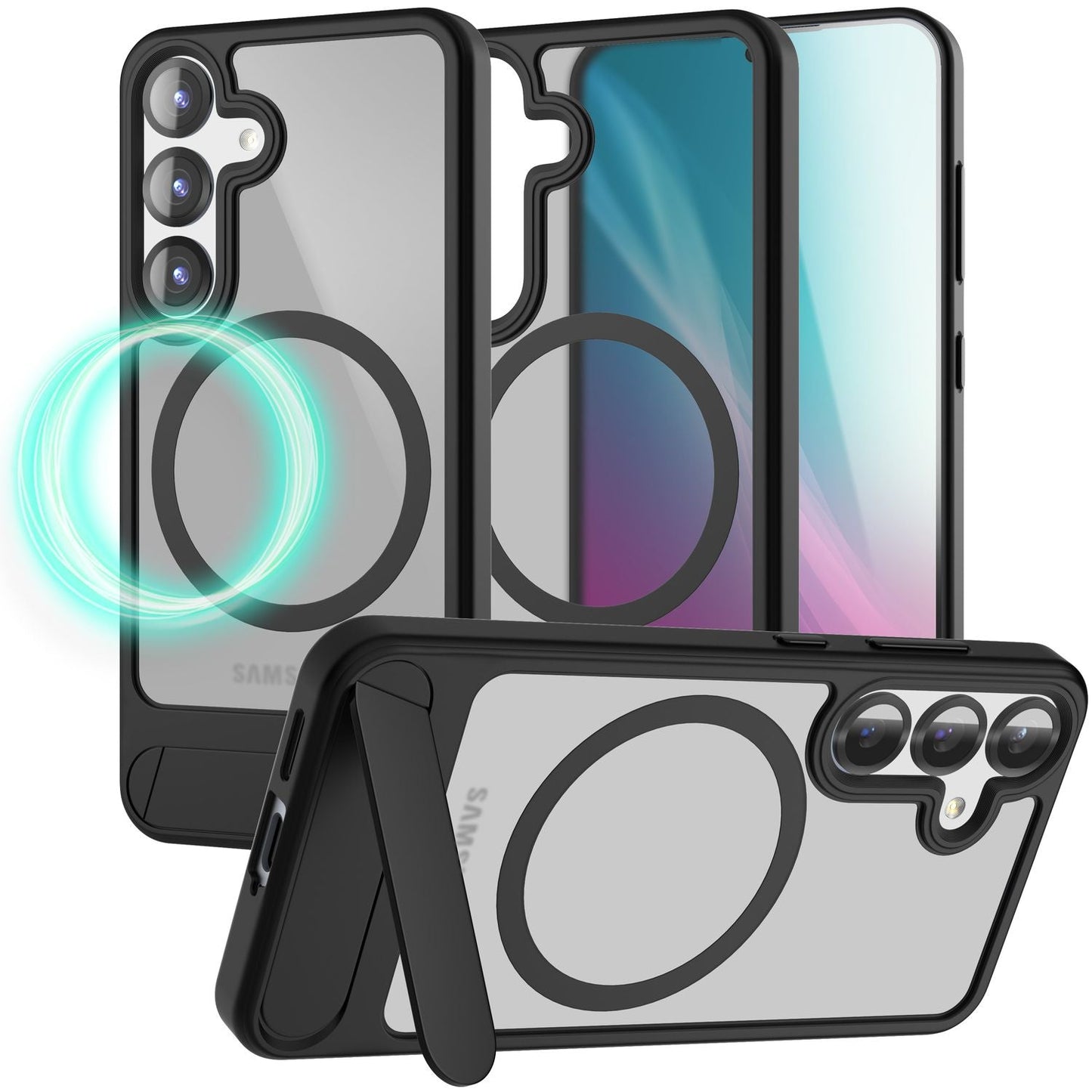 NALIA Magnet-Case für Samsung Galaxy S25 – Klappständer & Kameraschutz – TRITON (Matt-Transparent & Hybrid-Schutz) – Marke aus Berlin