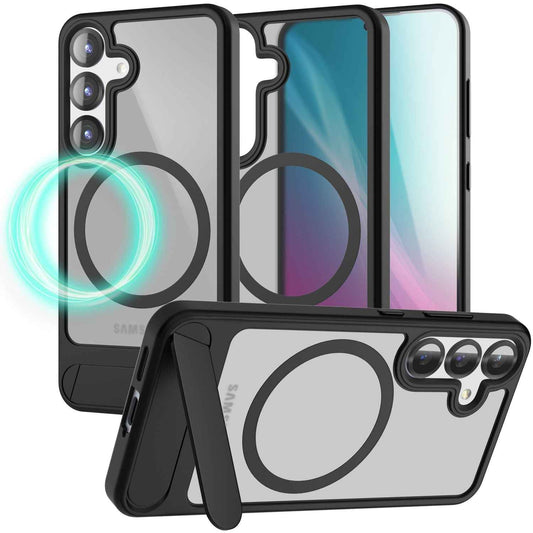 NALIA Magnet-Case für Samsung Galaxy S25 – Klappständer & Kameraschutz – TRITON (Matt-Transparent & Hybrid-Schutz) – Marke aus Berlin