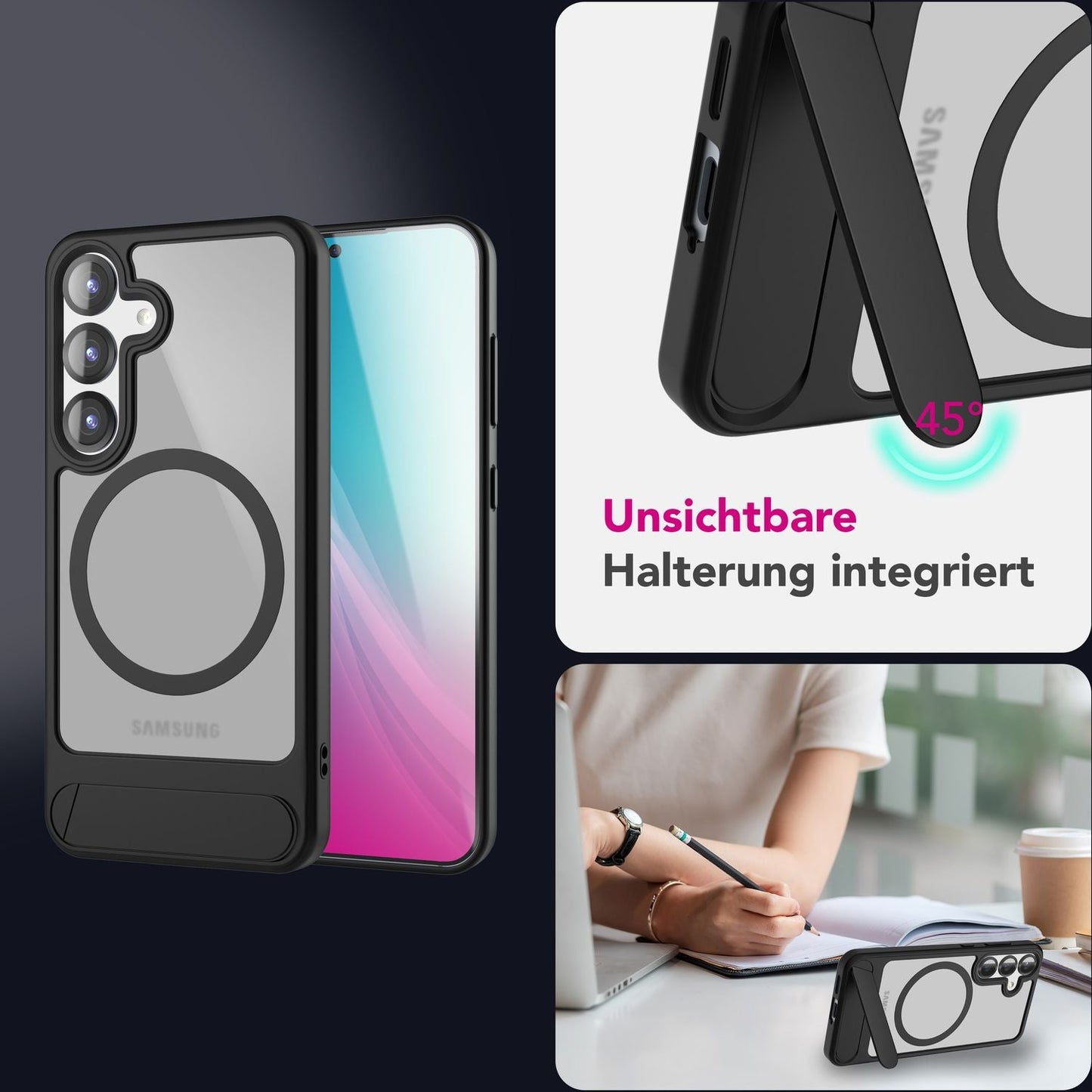 NALIA Magnet-Case für Samsung Galaxy S25 – Klappständer & Kameraschutz – TRITON (Matt-Transparent & Hybrid-Schutz) – Marke aus Berlin