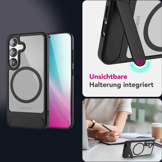 NALIA Magnet-Case für Samsung Galaxy S25 – Klappständer & Kameraschutz – TRITON (Matt-Transparent & Hybrid-Schutz) – Marke aus Berlin
