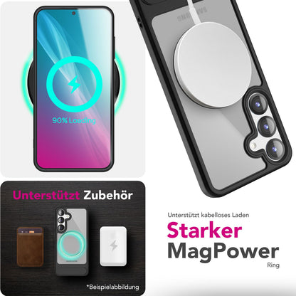 NALIA Magnet-Case für Samsung Galaxy S25 – Klappständer & Kameraschutz – TRITON (Matt-Transparent & Hybrid-Schutz) – Marke aus Berlin