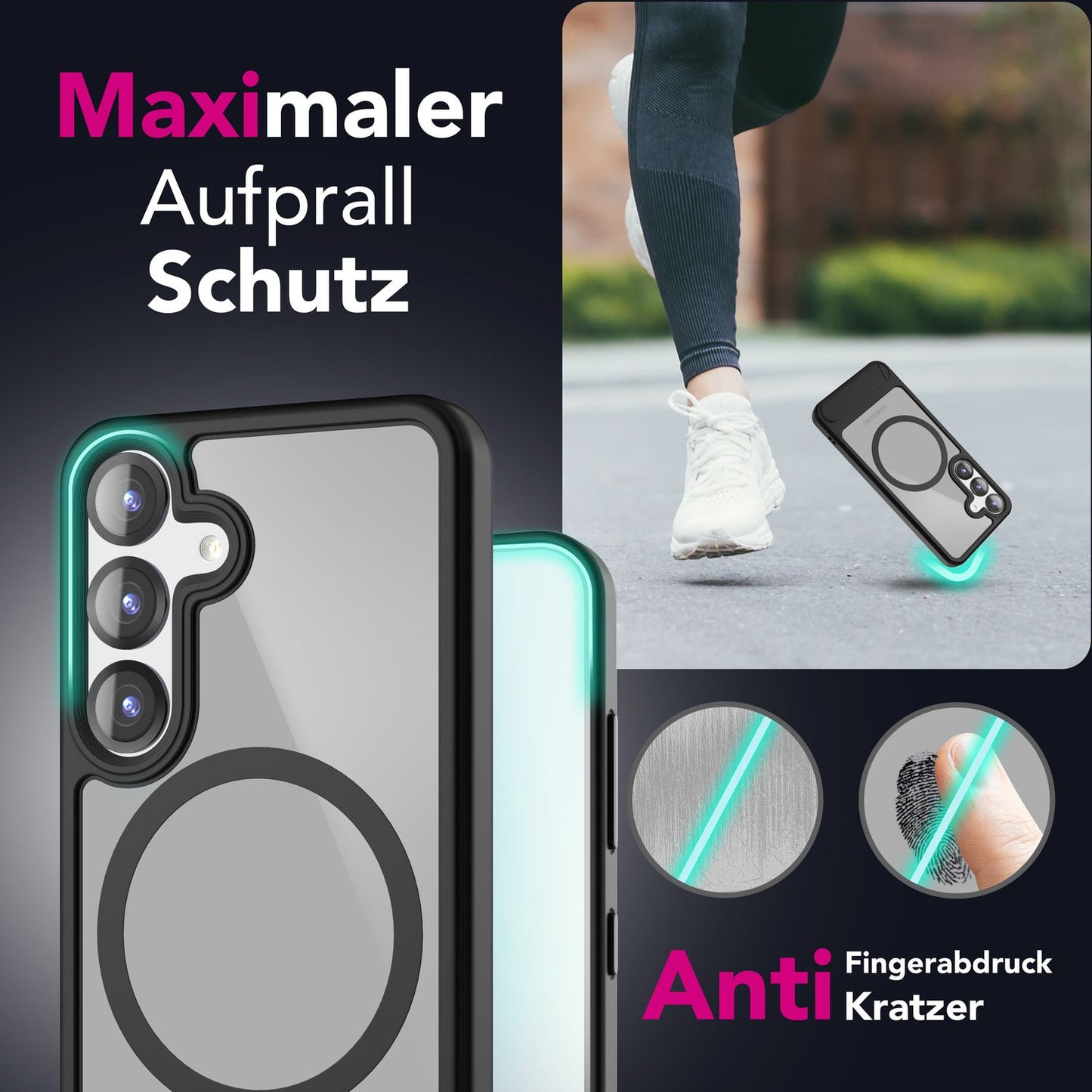 NALIA Magnet-Case für Samsung Galaxy S25 – Klappständer & Kameraschutz – TRITON (Matt-Transparent & Hybrid-Schutz) – Marke aus Berlin