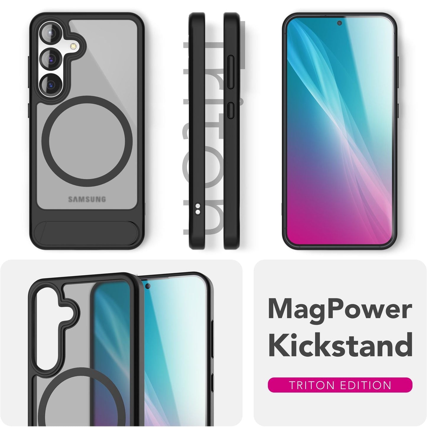 NALIA Magnet-Case für Samsung Galaxy S25 – Klappständer & Kameraschutz – TRITON (Matt-Transparent & Hybrid-Schutz) – Marke aus Berlin