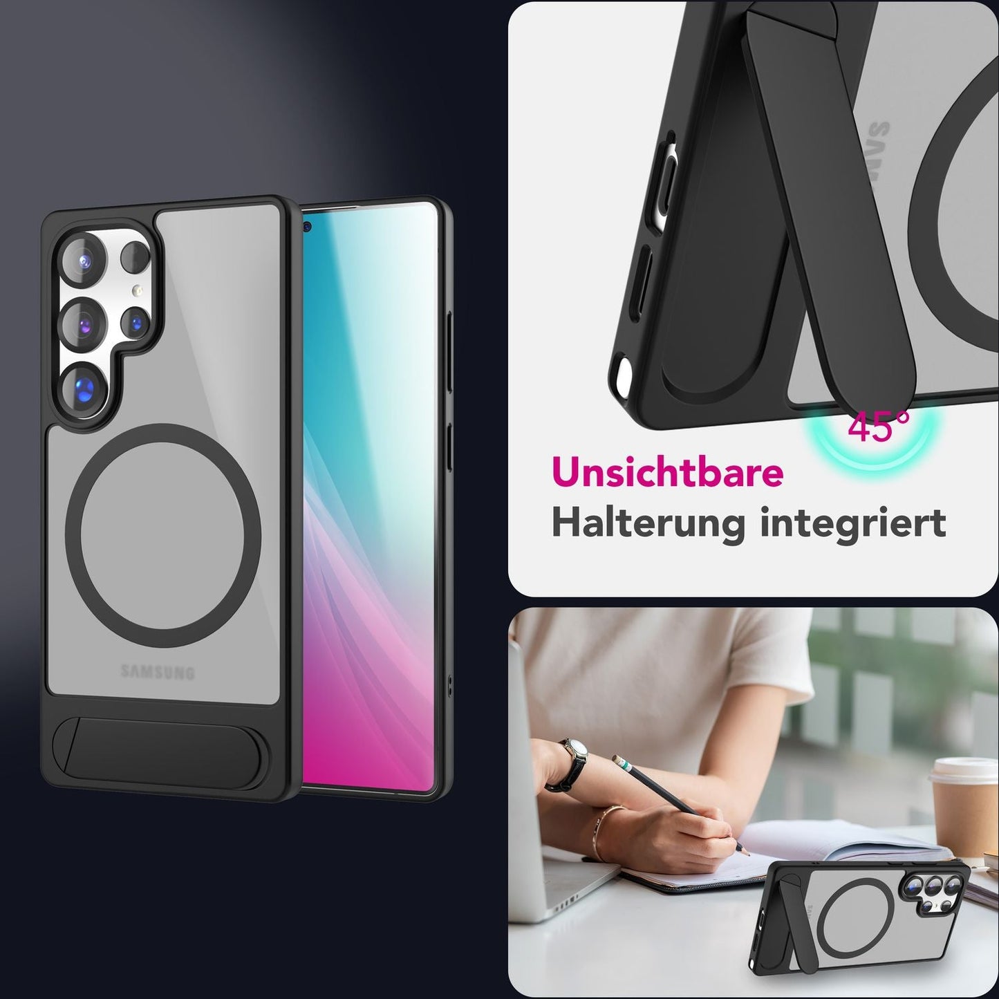 NALIA Magnet-Case für Samsung Galaxy S25 Ultra – Klappständer & Kameraschutz – TRITON (Matt-Transparent & Hybrid-Schutz) – Marke aus Berlin