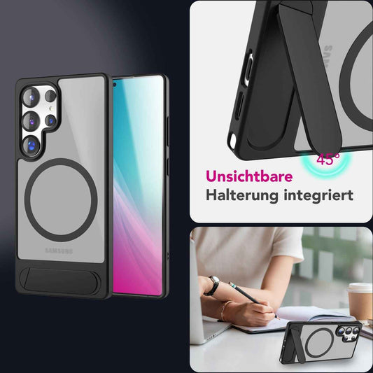 NALIA Magnet-Case für Samsung Galaxy S25 Ultra – Klappständer & Kameraschutz – TRITON (Matt-Transparent & Hybrid-Schutz) – Marke aus Berlin