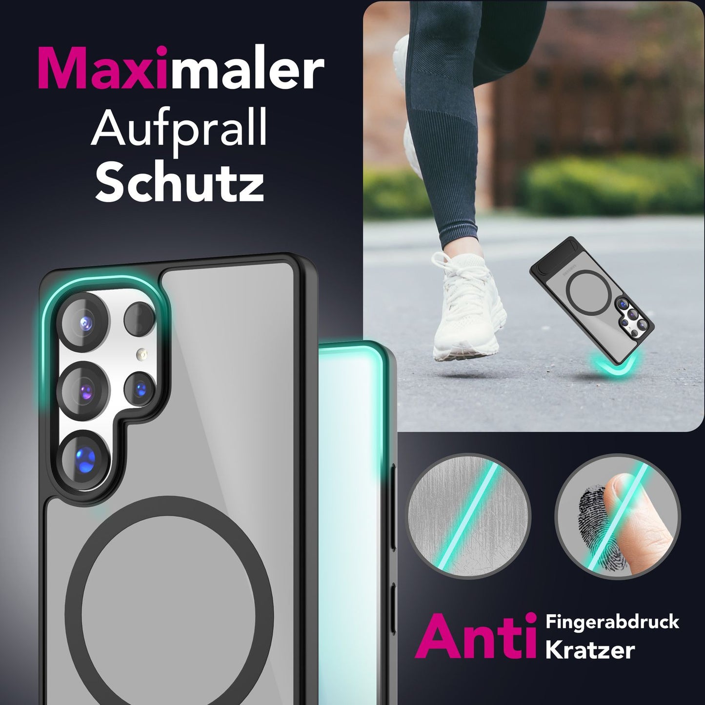 NALIA Magnet-Case für Samsung Galaxy S25 Ultra – Klappständer & Kameraschutz – TRITON (Matt-Transparent & Hybrid-Schutz) – Marke aus Berlin