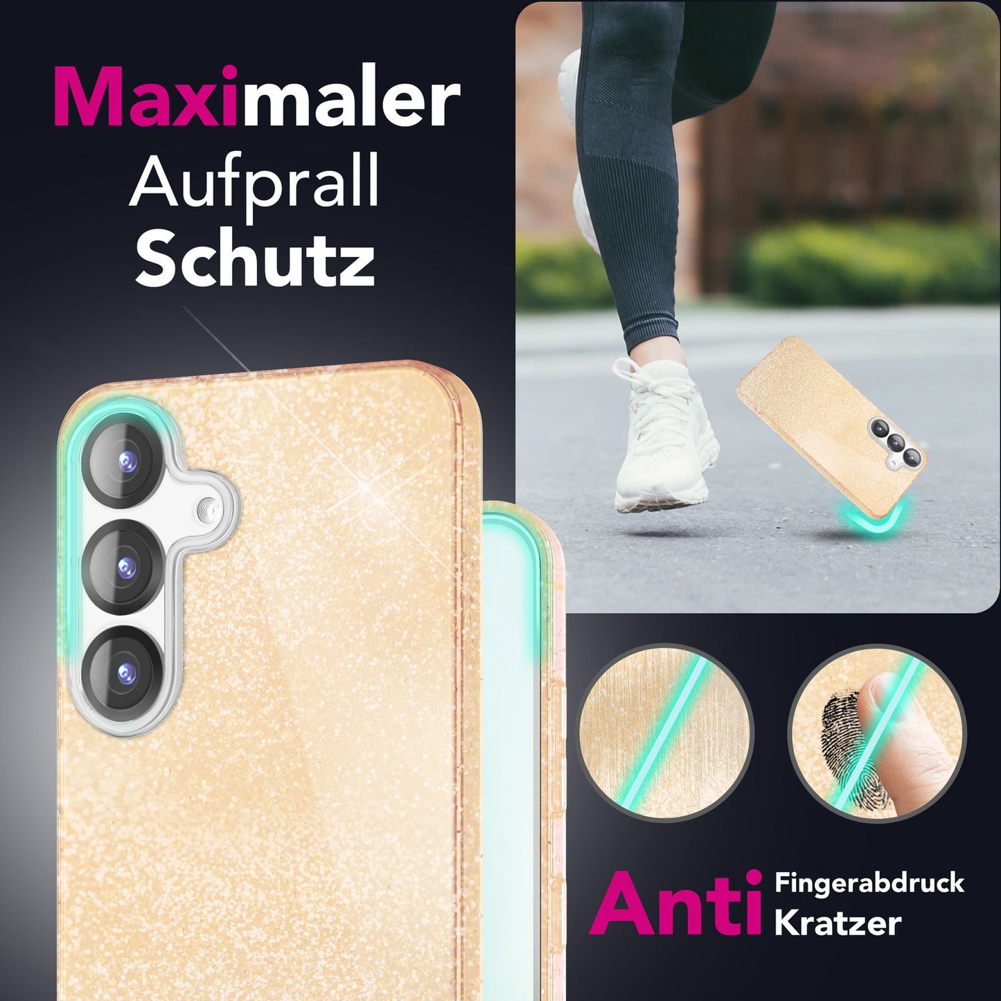 NALIA Glitzerhülle für Samsung Galaxy S25 – Funkelnder Glitzer-Look & Grip – SHINEPOP (Silikon Case) – Marke aus Berlin
