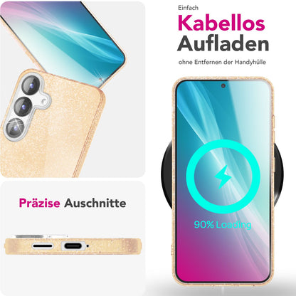 NALIA Glitzerhülle für Samsung Galaxy S25 – Funkelnder Glitzer-Look & Grip – SHINEPOP (Silikon Case) – Marke aus Berlin