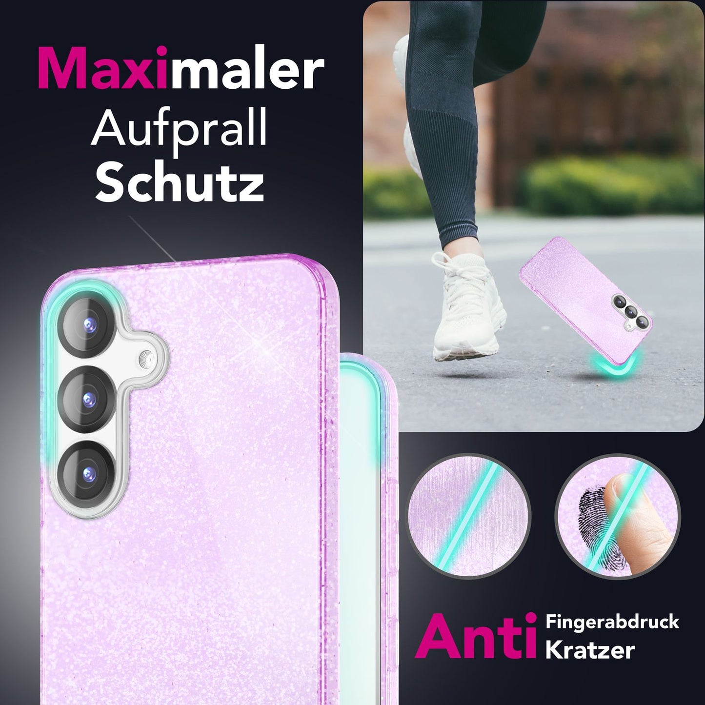 NALIA Glitzerhülle für Samsung Galaxy S25 – Funkelnder Glitzer-Look & Grip – SHINEPOP (Silikon Case) – Marke aus Berlin