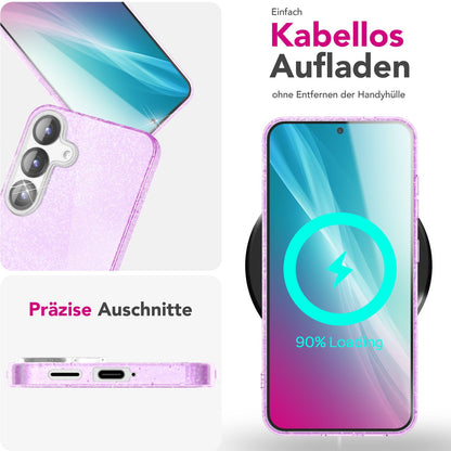 NALIA Glitzerhülle für Samsung Galaxy S25 – Funkelnder Glitzer-Look & Grip – SHINEPOP (Silikon Case) – Marke aus Berlin