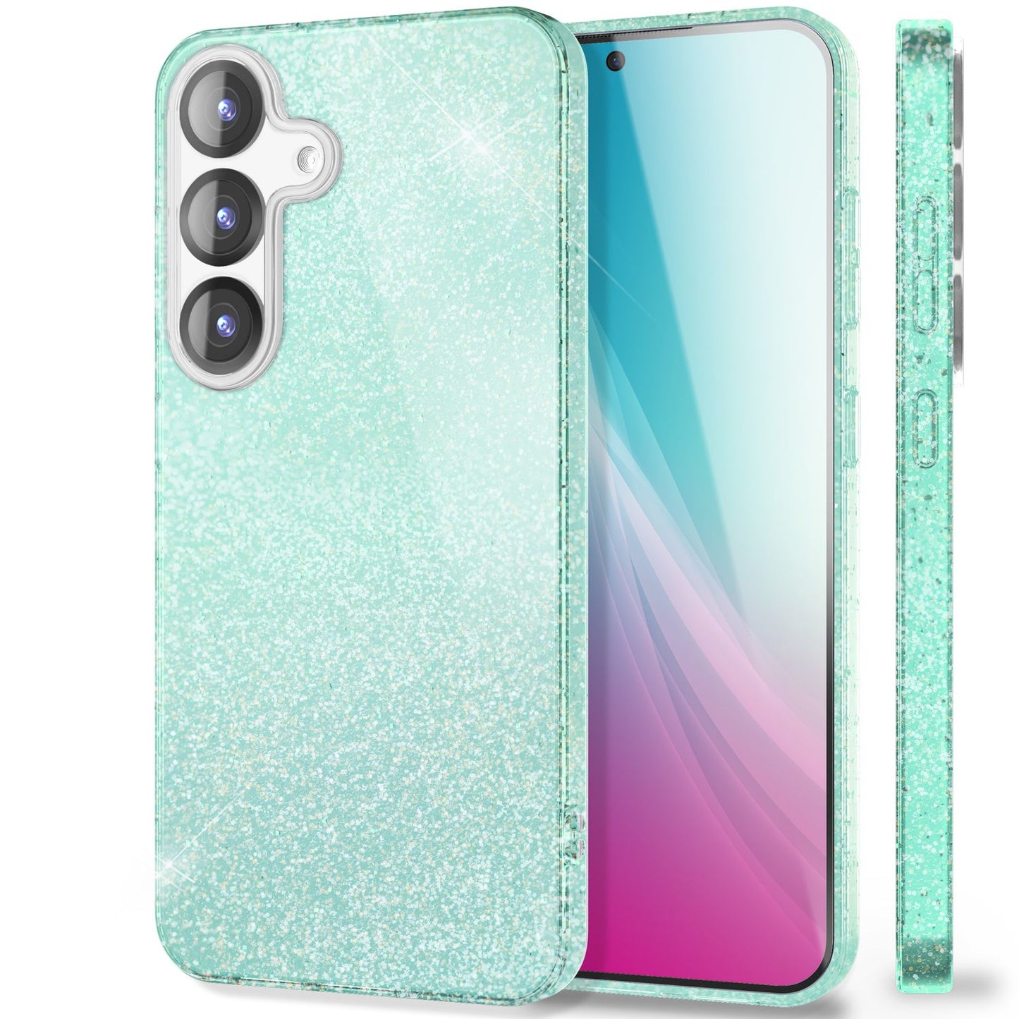 NALIA Glitzerhülle für Samsung Galaxy S25 – Funkelnder Glitzer-Look & Grip – SHINEPOP (Silikon Case) – Marke aus Berlin