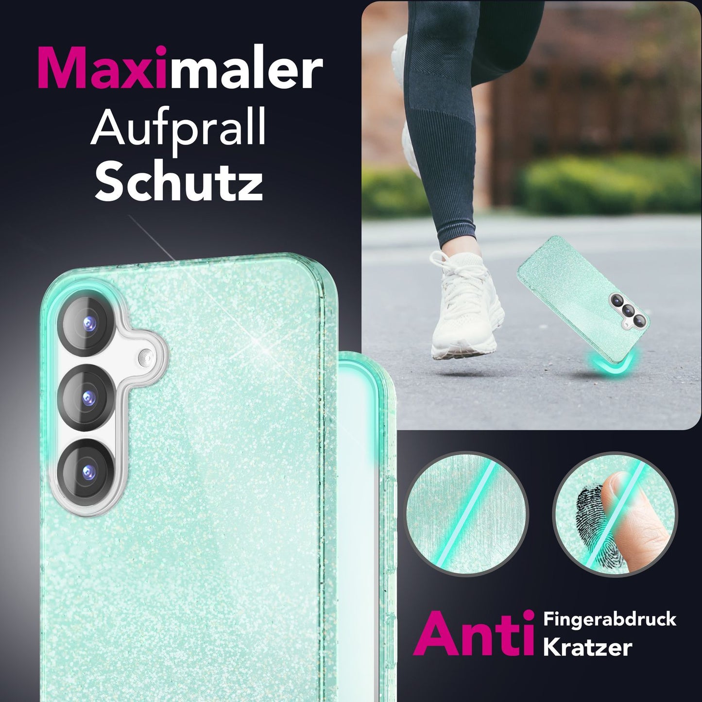 NALIA Glitzerhülle für Samsung Galaxy S25 – Funkelnder Glitzer-Look & Grip – SHINEPOP (Silikon Case) – Marke aus Berlin