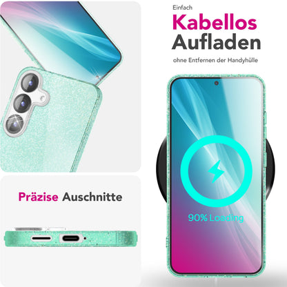 NALIA Glitzerhülle für Samsung Galaxy S25 – Funkelnder Glitzer-Look & Grip – SHINEPOP (Silikon Case) – Marke aus Berlin