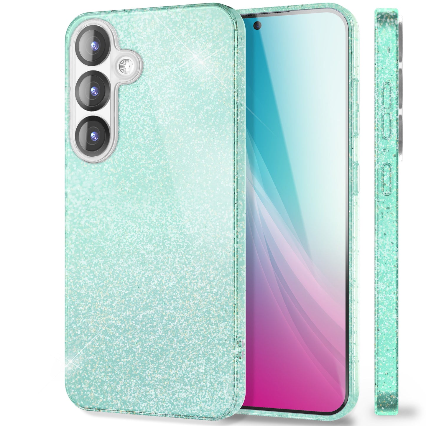 NALIA Glitzerhülle für Samsung Galaxy S25 – Funkelnder Glitzer-Look & Grip – SHINEPOP (Silikon Case) – Marke aus Berlin