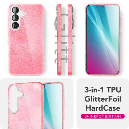 NALIA Glitzerhülle für Samsung Galaxy S25 – Funkelnder Glitzer-Look & Grip – SHINEPOP (Silikon Case) – Marke aus Berlin