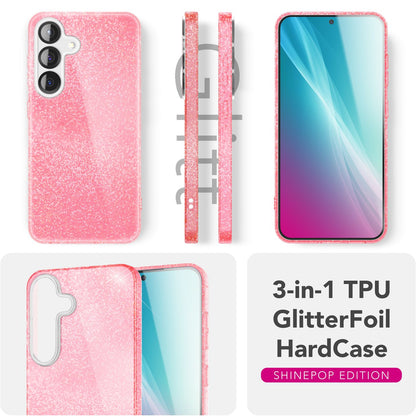 NALIA Glitzerhülle für Samsung Galaxy S25 – Funkelnder Glitzer-Look & Grip – SHINEPOP (Silikon Case) – Marke aus Berlin