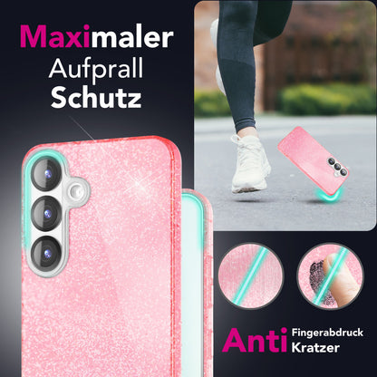 NALIA Glitzerhülle für Samsung Galaxy S25 – Funkelnder Glitzer-Look & Grip – SHINEPOP (Silikon Case) – Marke aus Berlin