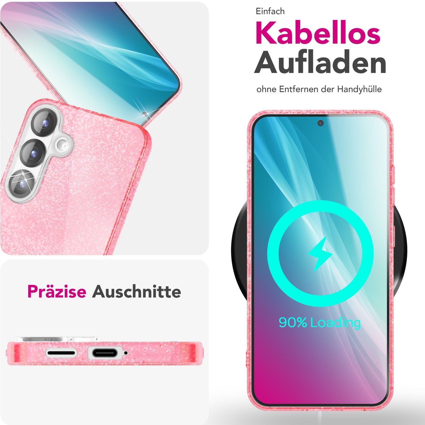 NALIA Glitzerhülle für Samsung Galaxy S25 – Funkelnder Glitzer-Look & Grip – SHINEPOP (Silikon Case) – Marke aus Berlin